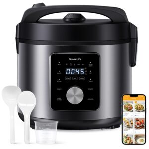 goveelife smart rice cooker, 6-in-1 multi-cooker, slow cooker, yogurt maker, saute pan, steamer, food warmer, 1000w, 10-cup uncooked 5.2 quart, includes app with 33 recipes