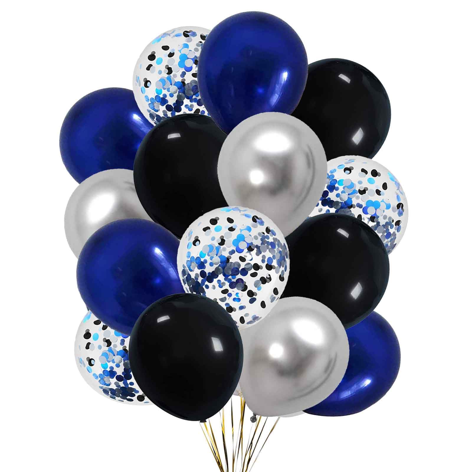 We Moment 12 Inch Black Balloons Navy Blue Balloons 12 Inch Chrome Metallic Silvery Balloon with Confetti Balloons，50pcs，for Baby Shower Boys' Birthday Graduate Black Blue Party Decoration