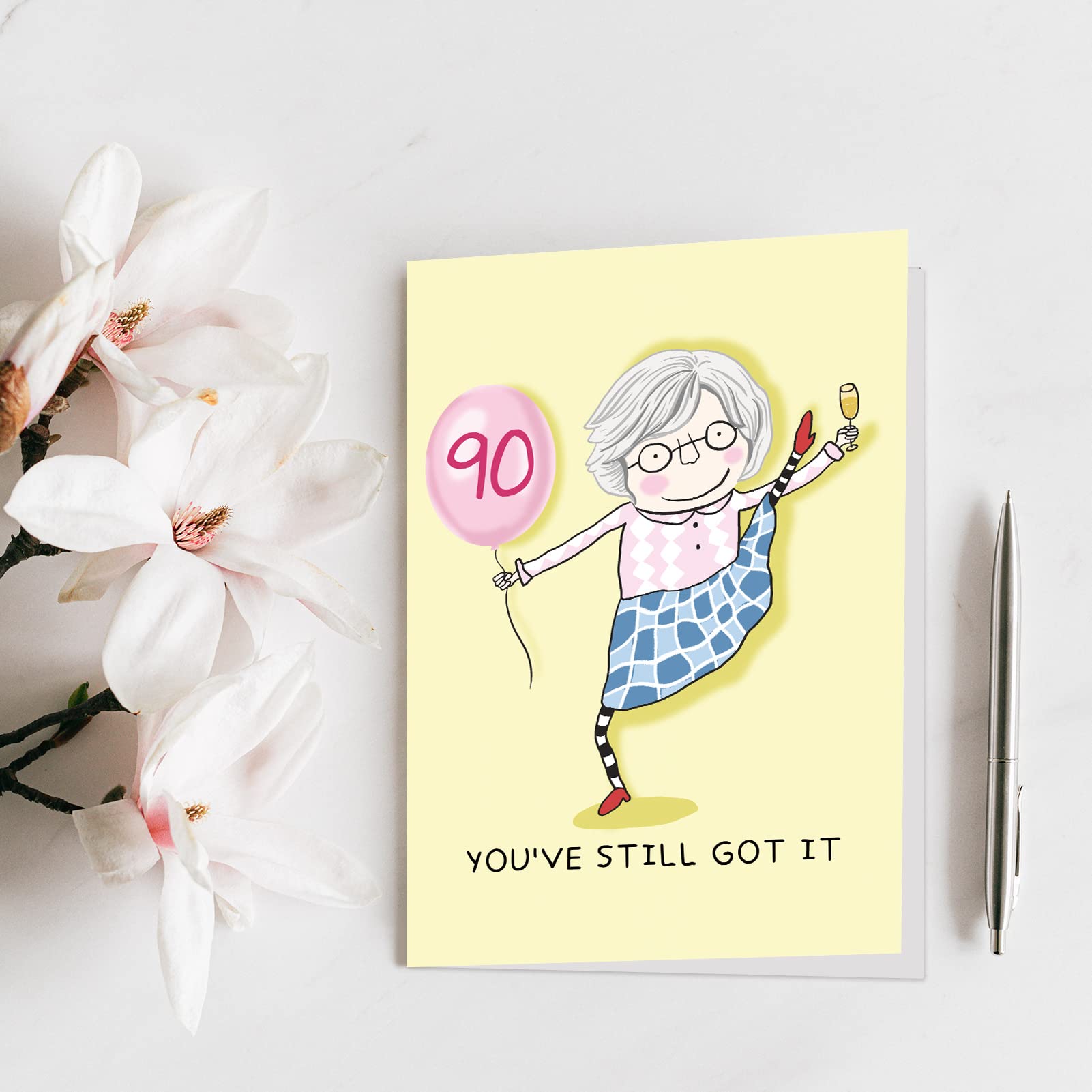 Qiliji Funny 90th Birthday Card for Women, 90 Years Old Birthday Card for Her, Happy Ninetieth Birthday Greeting Card, 90 Still Got It