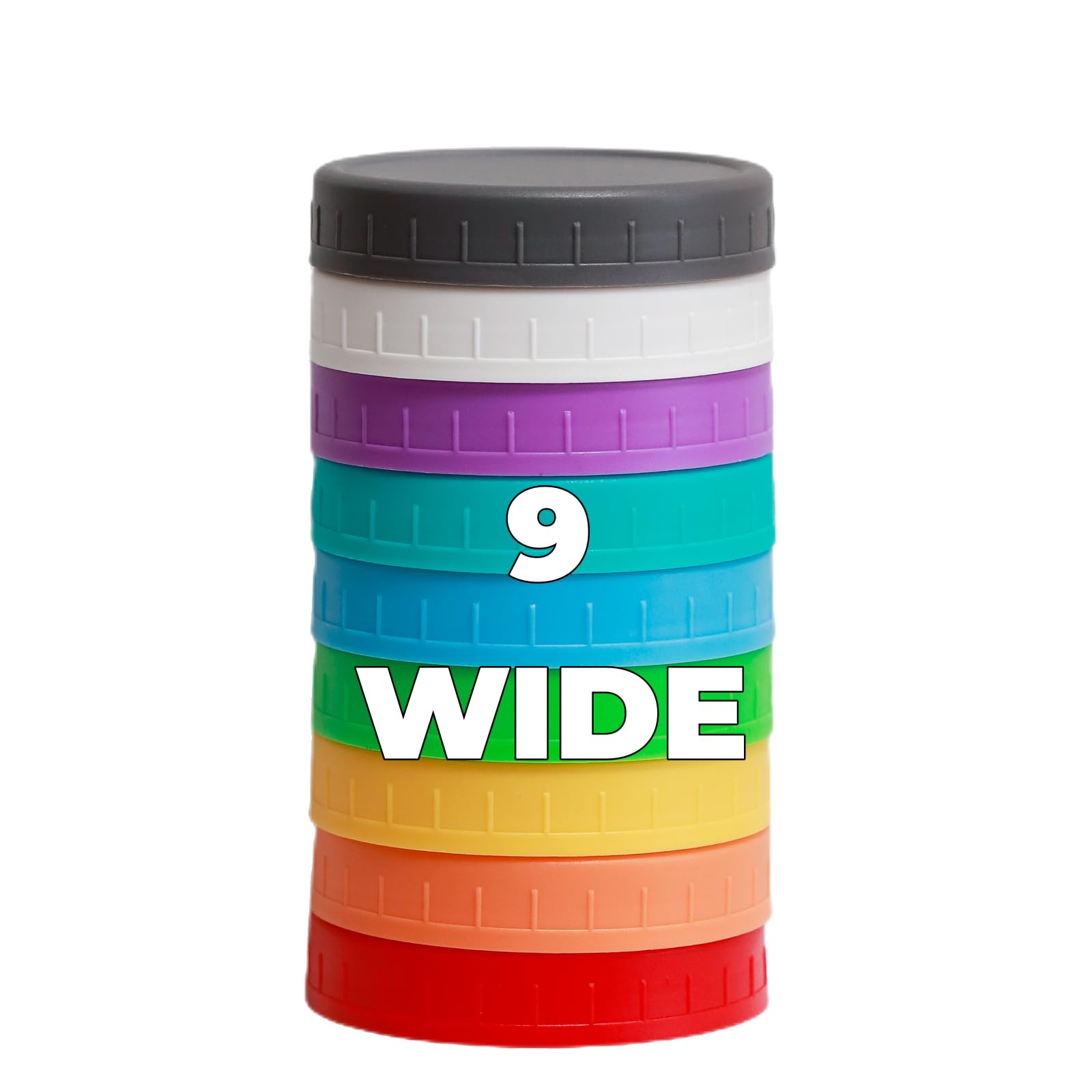 Jumterlee 9 Pack Wide Mouth Mason Jar Lids with Silicone Rings, Colored Mason Jar Lids, Plastic Mason Jar Lids,Fit Ball,Kerr and More (Multicolored)