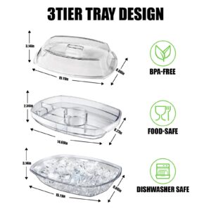 Serving Tray on Ice,Chilled Serving Tray,Serving Trays That Keep Food Cold,Kitchen Chilled Food Bowl with Compartment and Lids for Shrimp, Fruits, Vegetables, Salads