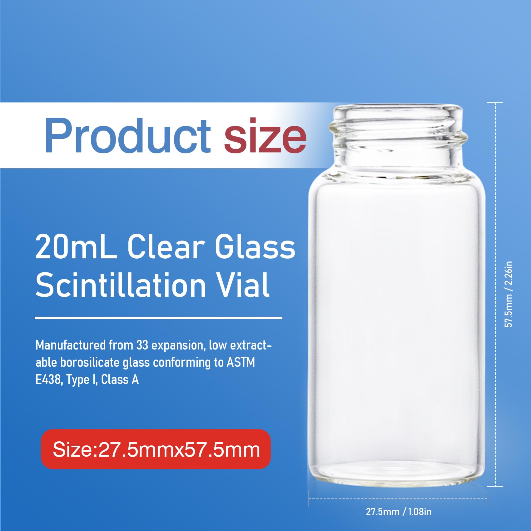 ALWSCI 20 ml Scintillation Vials Liquid Borosilicate Glass Sample Scintillation Counting Vials, 22-400 White Screw Cap, Silver Aluminum Foil Liner, Pack of 100