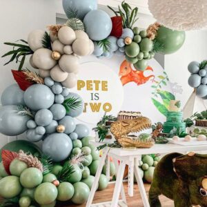 Dusty Blue Green Balloon Garland Double Stuffed Avocado Green Balloons Thick Latex White Sand Balloon Arch Kit Pastel Blue Balloons Kit For Jungle Safari Neutral Birthday Baby Shower Party Deocrations