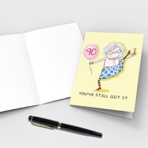 Qiliji Funny 90th Birthday Card for Women, 90 Years Old Birthday Card for Her, Happy Ninetieth Birthday Greeting Card, 90 Still Got It