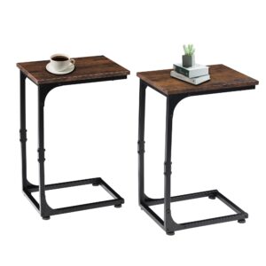 BETTAHOME C Shaped End Table, Set of 2 Side Table, for Couch, Bed, Chair, Living Room, Bedroom, Slides Under Sofa, Tray for Snack, Laptop, TV Dinner, Rustic Brown and Black BT001D