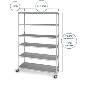 Member's Mark 6-Tier NSF Heavy Duty Wire Shelving, 47.75" W x 18" D x 75.5" H