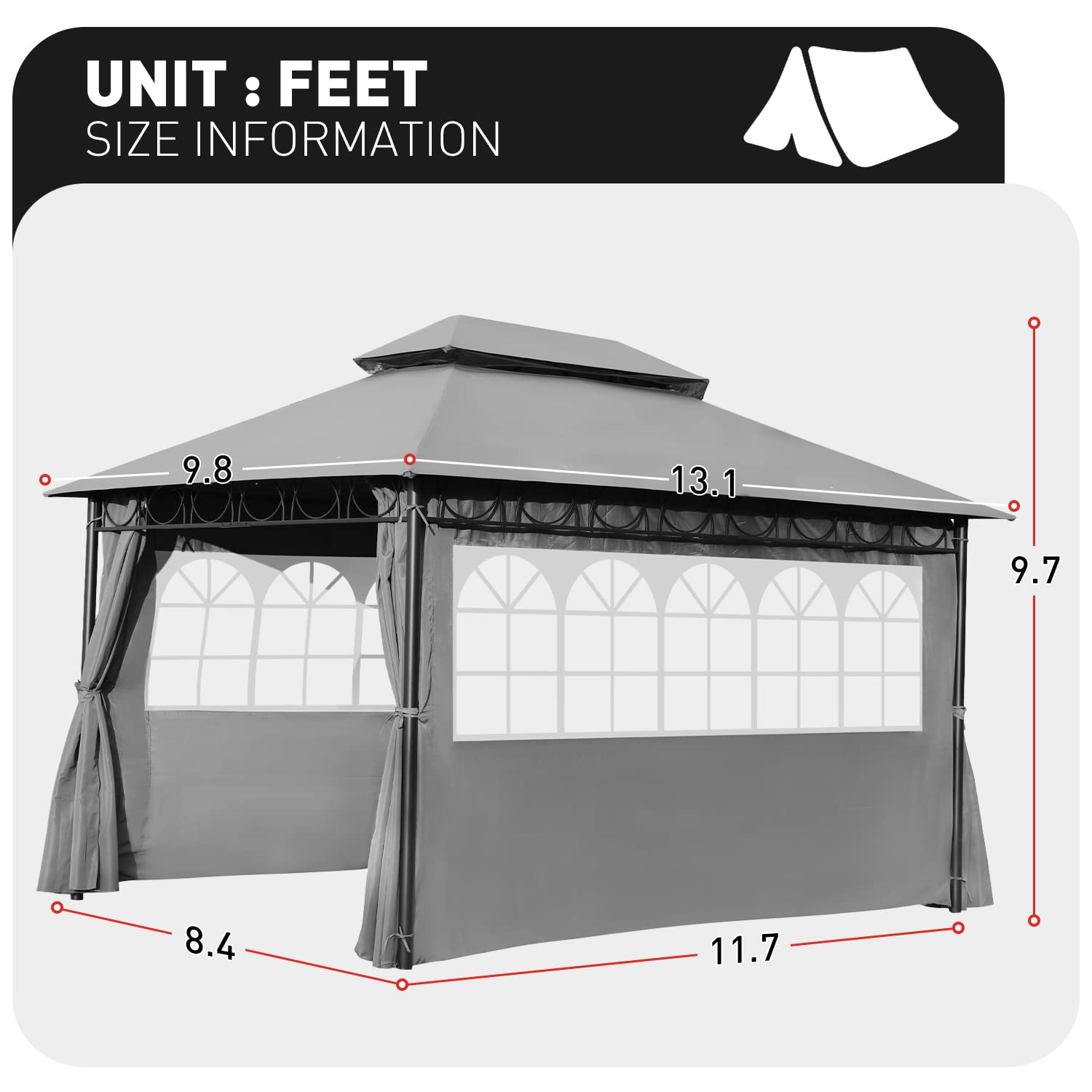 Gazebo for Patio Outdoor Gazebo Canopy UV Protection Canopy Tent for Party Patio BBQ for Patio/Outdoor/Wedding Parties and Events (10'x13', Grey)