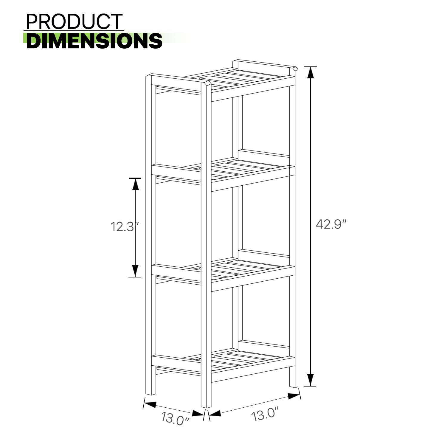 Magshion 4-Tier Bamboo Narrow Shelf, 42.9" Tower Free Standing Rack Storage Organizer Unit, Multifunctional Bookshelf Plant Stand, Utility Shelf for Laundry Pantry Kitchen Narrow Places (Natural)