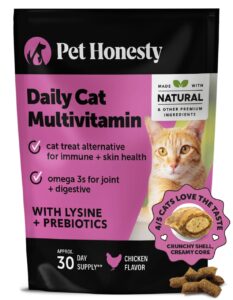 pet honesty cat multivitamin chews - cat treats for health + immune, cat joint support, skin & coat, and digestion | omega 3s, lysine for cats, cat probiotic, cat vitamins - chicken (30-day supply)