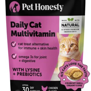 Pet Honesty Cat Multivitamin Chews - Cat Treats for Health + Immune, Cat Joint Support, Skin & Coat, and Digestion | Omega 3s, Lysine for Cats, Cat Probiotic, Cat Vitamins - Chicken (30-Day Supply)