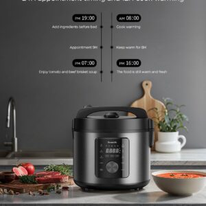 GoveeLife Smart Rice Cooker, 6-in-1 Multi-Cooker, Slow Cooker, Yogurt Maker, Saute Pan, Steamer, Food Warmer, 1000W, 10-Cup Uncooked 5.2 Quart, Includes App with 33 Recipes