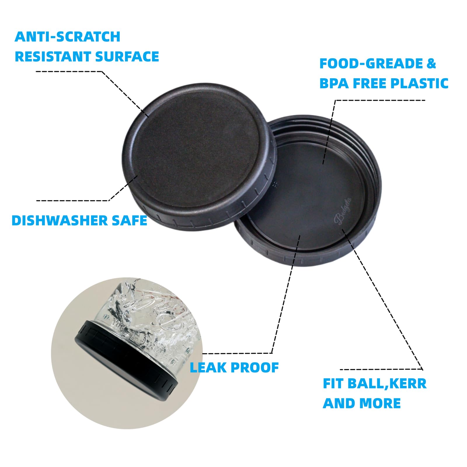 Jumterlee 9 Pack Black Wide Mouth Mason Jar Lids with Silicone Rings, Plastic Mason Jar Lids,Plastic Canning Lids, Fit Ball,Kerr and More (black)