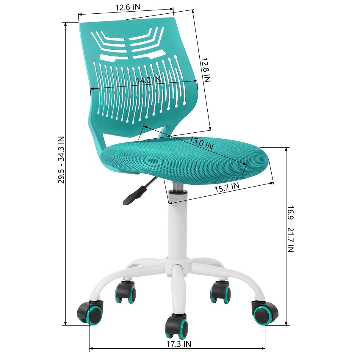 HOTATA Kids Desk Chair, Children Study Swivel Chair with Adjustable Height, Lumbar Support, Rolling Castor, Mesh Seat, Ergonomic Boys and Girls Task Student Chair for 5-12 Years Old Kids, Aqua