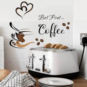 Creative Coffee Cup Pattern Wall Stickers Cafe Living Room Decor Cabinet Art English Home Decoration Self-Adhesive Wallpaper