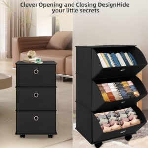 Foldable 3 Drawer Storage, Portable Fabric Storage Dresser with Wheels, 3 Drawer Organizer Easy Assembly, Space-saving Stylish Drawer Dresser for Bedroom, Closet, Entryway, Garage, Nursery, Office