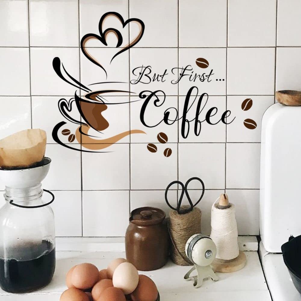 Creative Coffee Cup Pattern Wall Stickers Cafe Living Room Decor Cabinet Art English Home Decoration Self-Adhesive Wallpaper