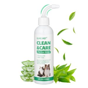 gjyc pet ear cleaner for dogs and cats,dog ear infection treatment for itch relief, cleans the ear canal from debris and buildup removes wax, odor with aloe 4 fl oz