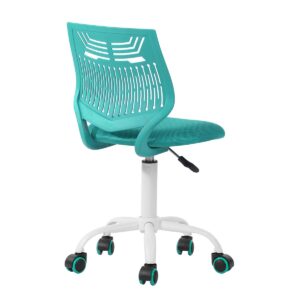 HOTATA Kids Desk Chair, Children Study Swivel Chair with Adjustable Height, Lumbar Support, Rolling Castor, Mesh Seat, Ergonomic Boys and Girls Task Student Chair for 5-12 Years Old Kids, Aqua