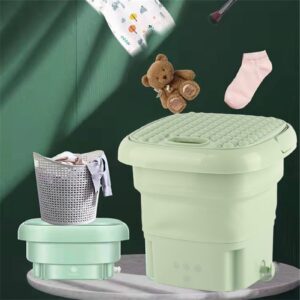 Portable Washing Machine,Mini Portable Washing Machine Foldable Small Laundry Machine with Drain Basket for Washing Baby Clothes, Underwear Suitable for Camping,Travel, Small Spaces(Green)