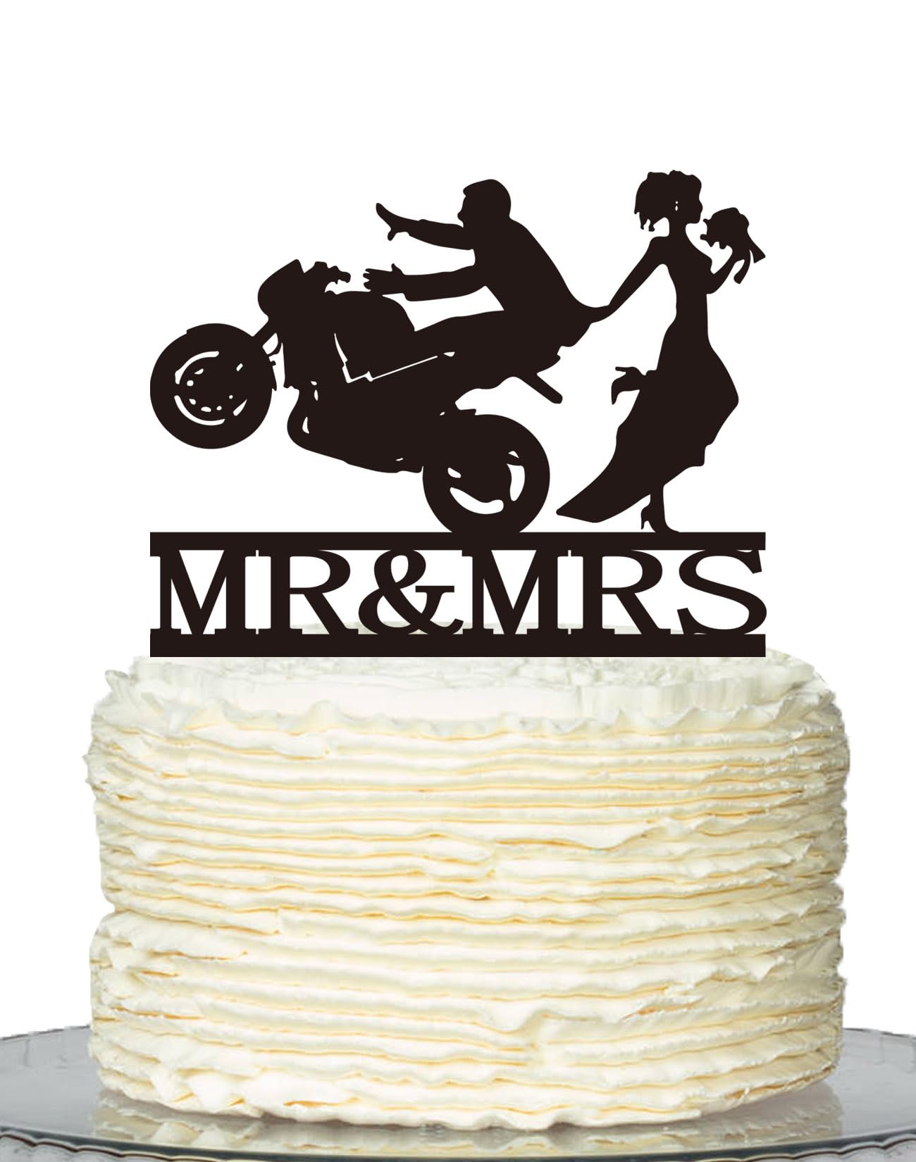 Motorcycle Wedding Cake Topper,Funny Mr & Mrs, Bride and Groom Wedding Party Decoration — Black（2）