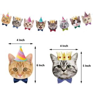 TSJ Cat Birthday Banner, Cat Face Party Banner, Kitty Cat Theme Party Bunting Decoration for Cat Adoption Birthday Party Favors