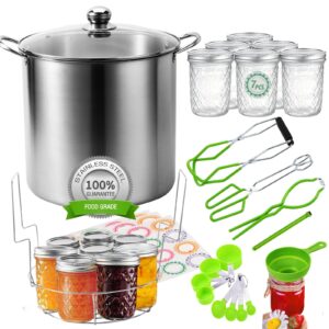 canning pot water bath canner with rack and mason jars, 20 quart stainless steel stock pots, canning supplies starter kit beginners tools set, jar lifter tongs and full canning kit accessories