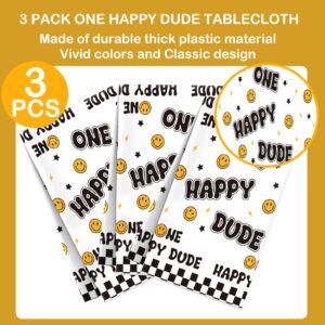 Newwiee 3 Pcs One Happy Dude Birthday Party Tablecloths 51 x 108 Inch One Happy Dude Table Cover Smile Face Plastic Table Cloths One Happy Dude Party Decor 1st Birthday Baby Shower Supplies