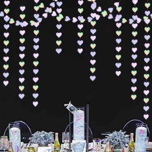 Iridescent Disco-Holographic Party-Decorations Love-Heart Garland - 52Ft Wedding Hanging Decoration Neon Streamers Banner, Birthday Bachelorette Baby Bridal Shower Engagement Valentines Decor Panduola