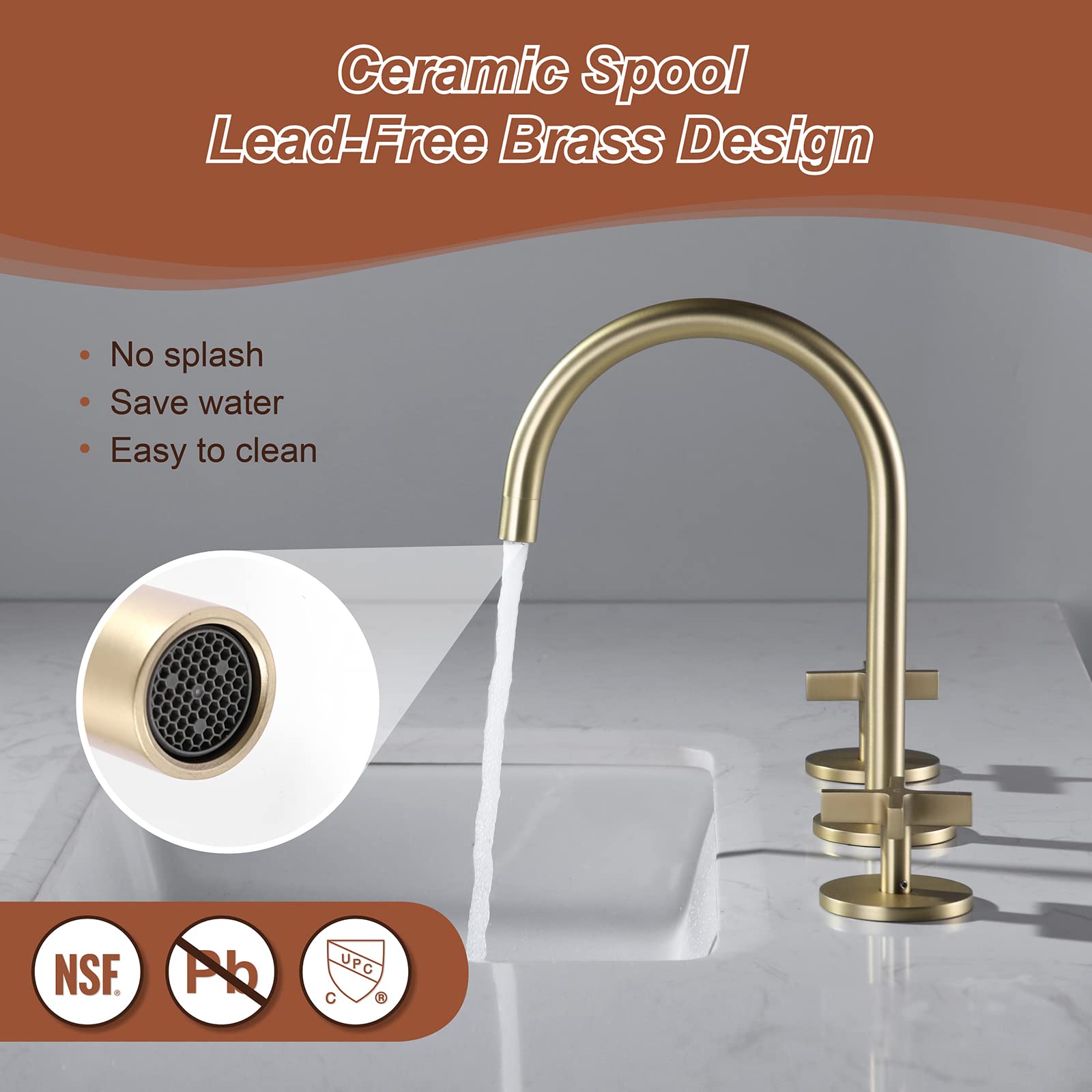 Indare Bathroom Faucet, Two Handles 360° Swivel Spout Widespread 4Inch 8Inch Brass Bathroom Sink Faucet 3 Hole with Pop-Up Drain and Water Supply Lines, Upgraded Style，Advanced Gray