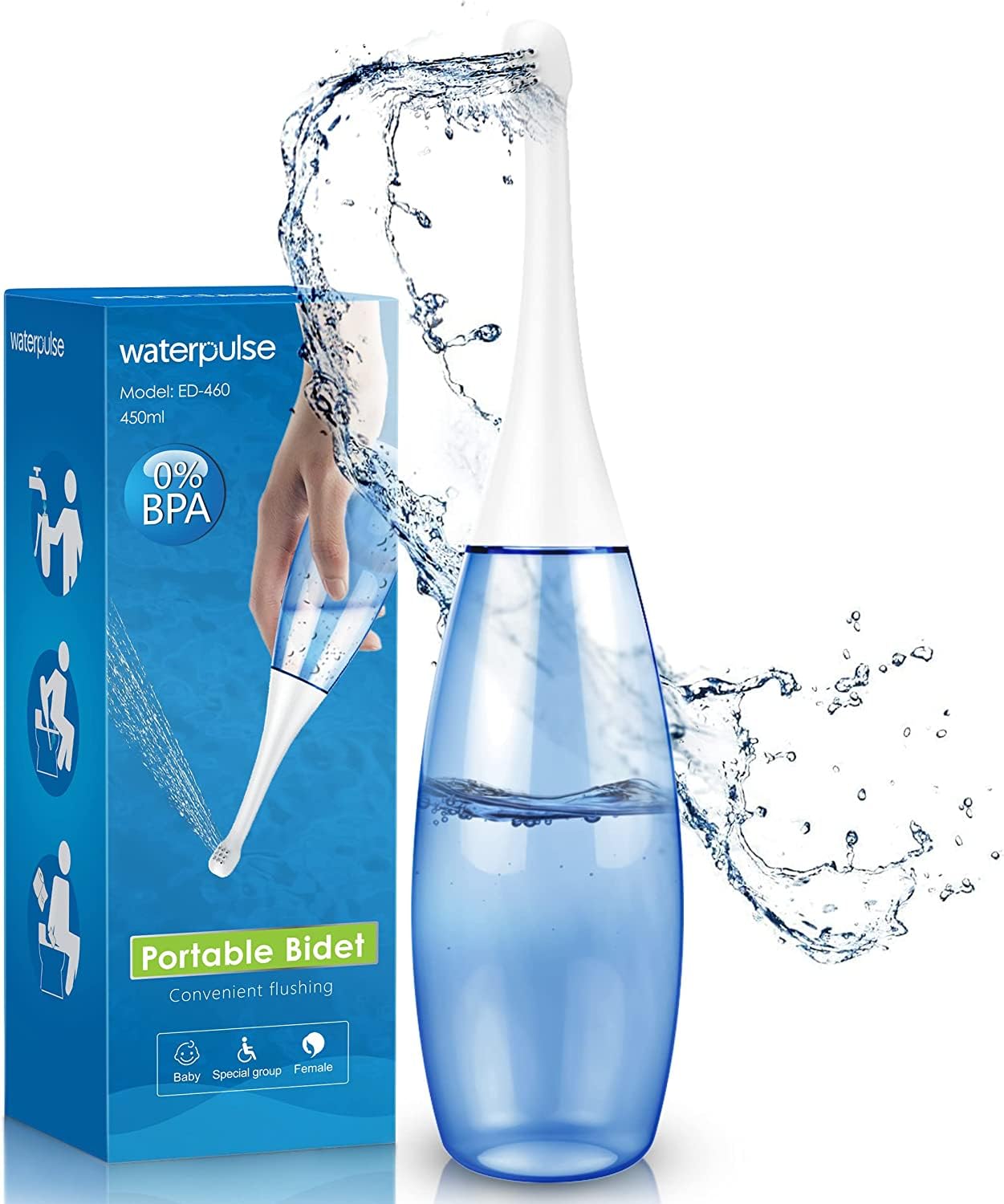 Portable Bidet-Postpartum Care-Peri Bottle for Travel -Portable Bidet 400ml Upside Down, Vaginal Cleaning, Recovery, Hospital Labor and Delivery Essentials - Blue