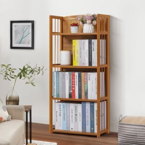 Magshion 4 Shelf Bamboo Bookshelf Freestanding Display Shelf, Tall Bookcase Rack Organize for Home Office Library Small Narrow Space (Natural, 19.7" L x 9.8" W x 43.7" H)