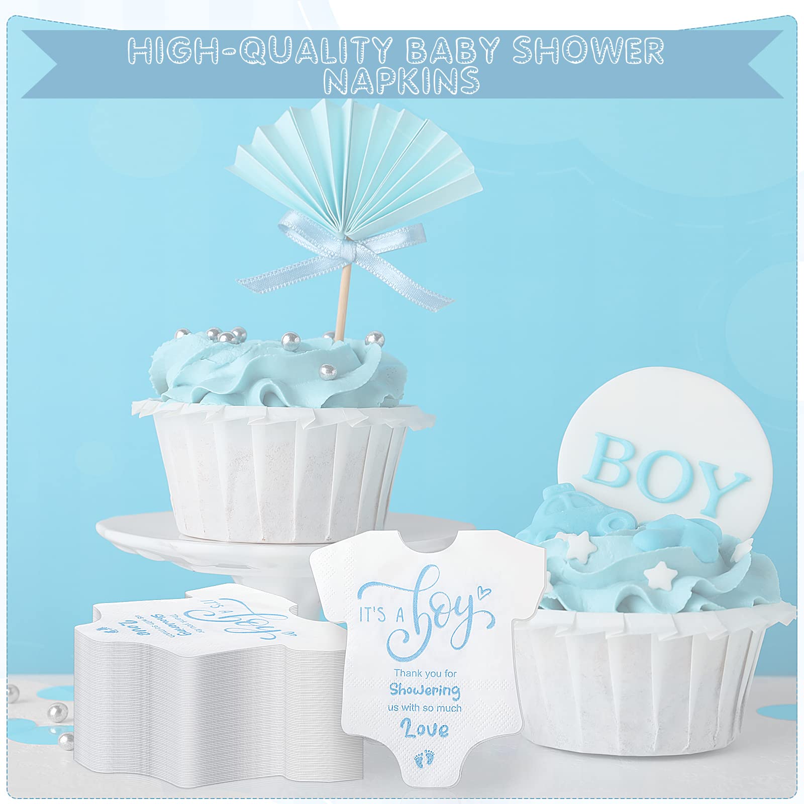 100 Pcs Small Baby Shower Napkins Blue It's a Boy Baby Shower Decoration Disposable Paper Napkins for Baby Shower Gender Reveal Party Supplies