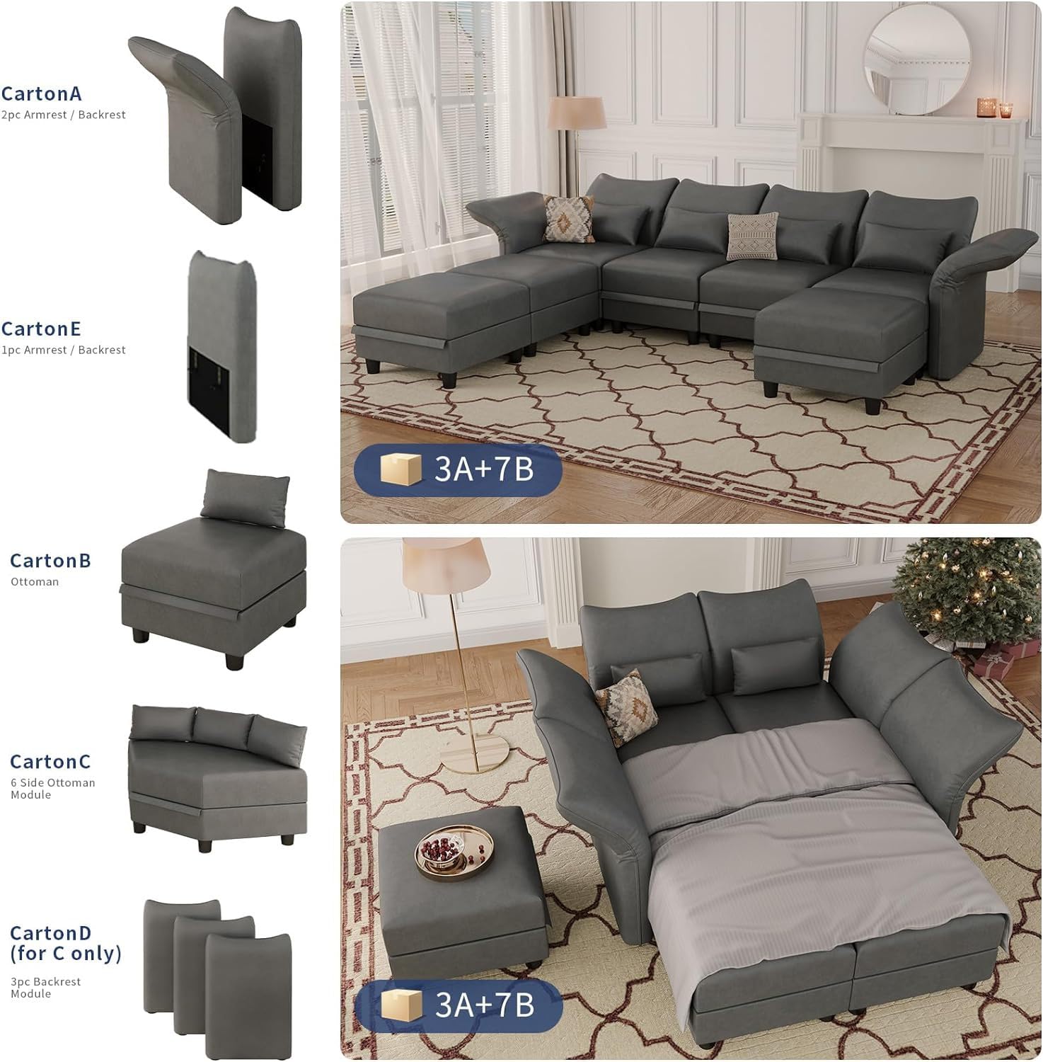 LLappuil Reversible Sectional Sofa Modern Modular Sectional Couch with Chaise L Shaped Corner Sectional 8 Seater with Storage Seats,Memory Foam,Modular Sofa for Small Space,Living Room,Dark Grey