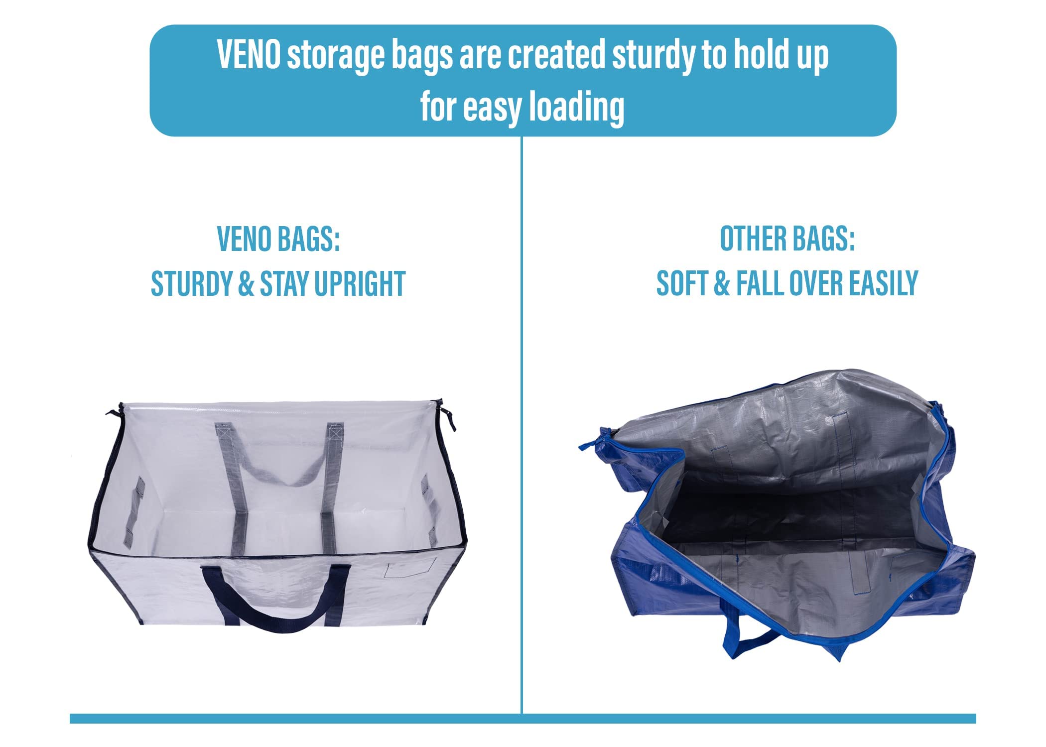 VENO 10 Pack Moving Bags and Large Christmas Storage Bins with lids. Alternative to Moving Boxes, Packing Supplies for College. Extra Large Heavy Duty Totes for Packaging (Clear, 10 Pack)