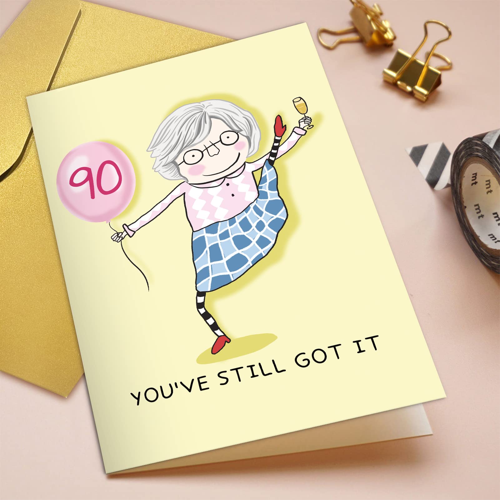 Qiliji Funny 90th Birthday Card for Women, 90 Years Old Birthday Card for Her, Happy Ninetieth Birthday Greeting Card, 90 Still Got It