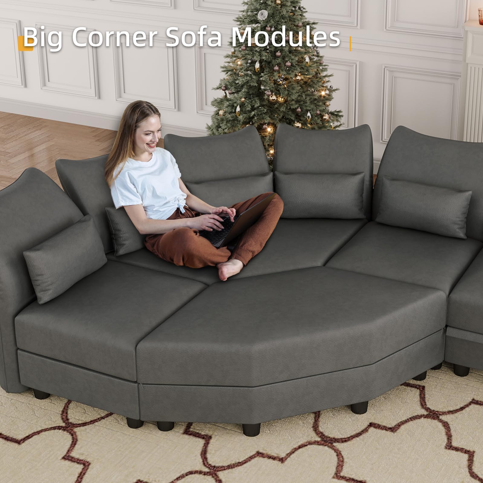 LLappuil Reversible Sectional Sofa Modern Modular Sectional Couch with Chaise L Shaped Corner Sectional 8 Seater with Storage Seats,Memory Foam,Modular Sofa for Small Space,Living Room,Dark Grey