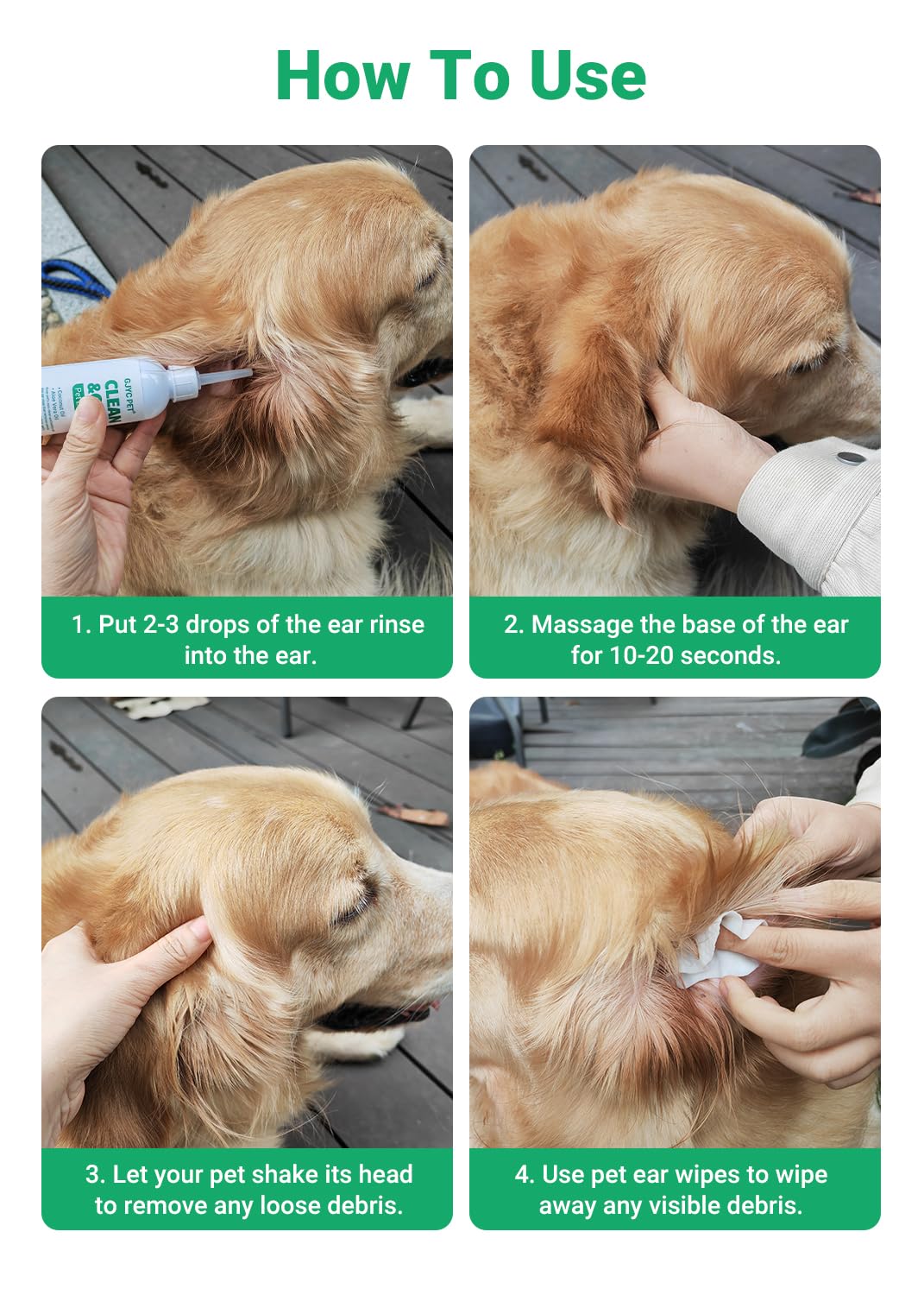 GJYC PET Ear Cleaner for Dogs and Cats,Dog Ear Infection Treatment for Itch Relief, Cleans The Ear Canal from Debris and Buildup Removes Wax, Odor with Aloe 4 Fl oz