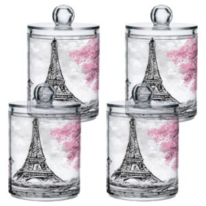 xigua Paris Eiffel Tower Qtip Holder with Lid,2Pack Clear Plastic Apothecary Jars Bathroom Storage Containers for Cotton Swab,Cotton Ball,Floss Picks,Tea,Coffee