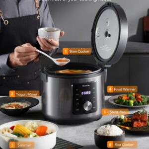 GoveeLife Smart Rice Cooker, 6-in-1 Multi-Cooker, Slow Cooker, Yogurt Maker, Saute Pan, Steamer, Food Warmer, 1000W, 10-Cup Uncooked 5.2 Quart, Includes App with 33 Recipes