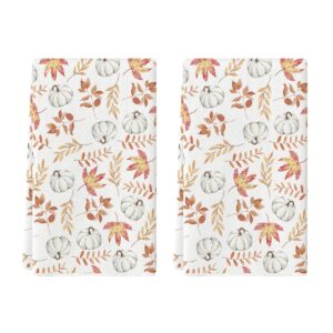 artoid mode orange leaves pumpkin fall kitchen towels dish towels, 18x26 inch farmhouse decoration hand towels set of 2