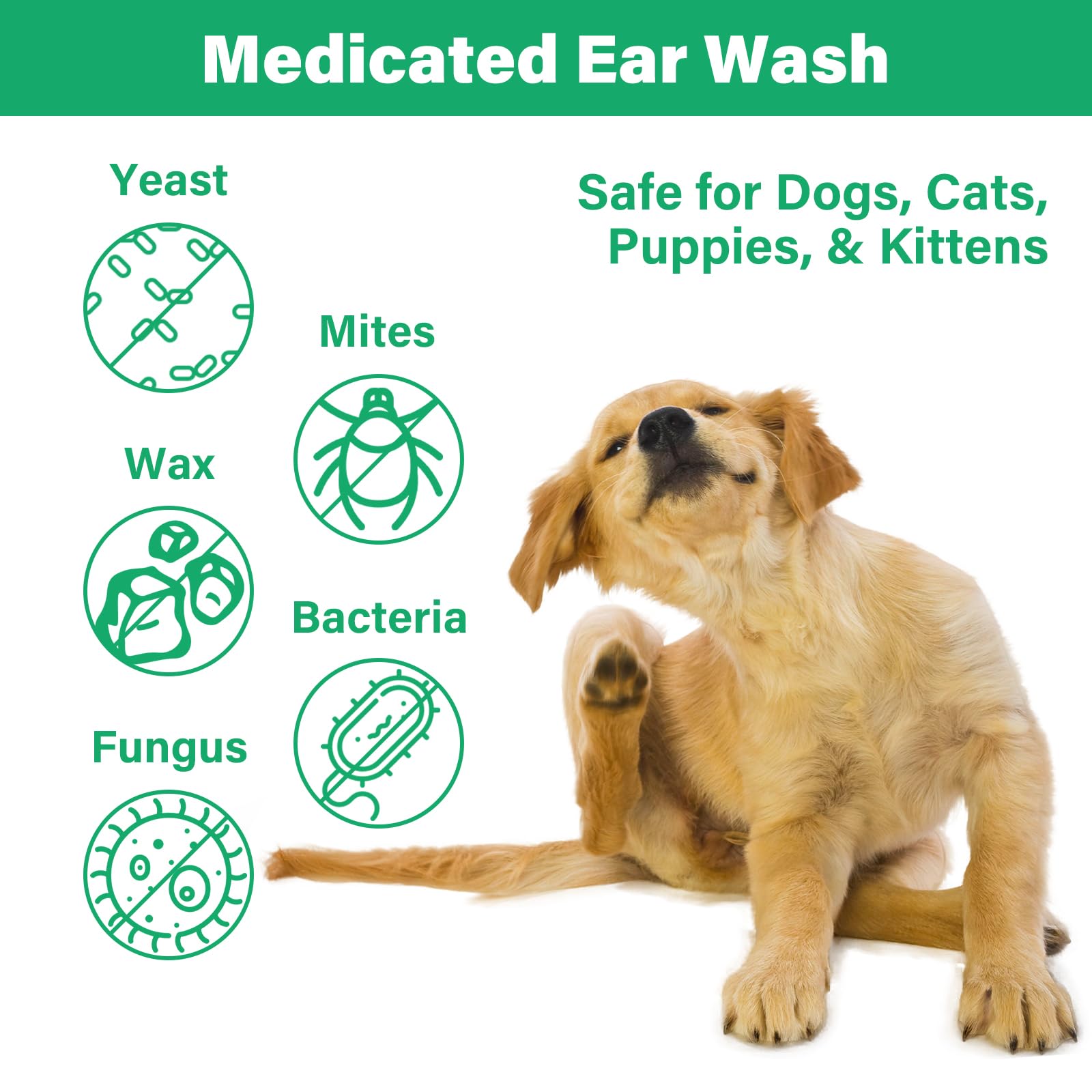 GJYC PET Ear Cleaner for Dogs and Cats,Dog Ear Infection Treatment for Itch Relief, Cleans The Ear Canal from Debris and Buildup Removes Wax, Odor with Aloe 4 Fl oz