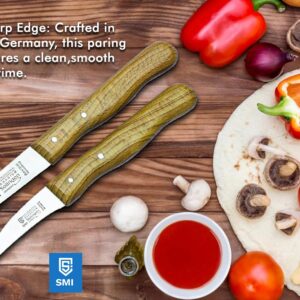 SMI Solingen Bird Beak Knife Germany Paring Knife Set Wooden Handle Peeling Knife for Fruits and Vegetables Knife Straight & Curved Stainless Steel Sharp Blade, Not Dishwasher Safe