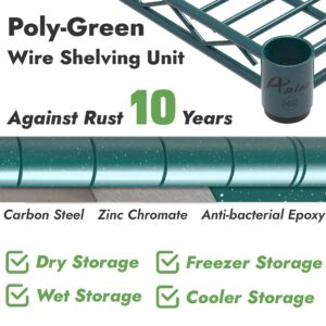 APLSS NSF 4-Tier Green-Epoxy Storage Shelves, 18"x48"x63", Moist&Dry Enviroments, Commercial Heavy Duty Steel Wire Shelving Unit with Wheels, Walk-in Cooler&Freezer Dishroom Kitchen