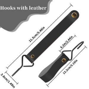 ANJUU 4Pcs PU Leather Hooks, Leather Straps with Hooks Leather S Hooks S Shaped Hooks Bag Hook Metal S Shaped Hooks for Hanging Outdoor Camping Equipment, Clothes, Tools, Keys(Black)