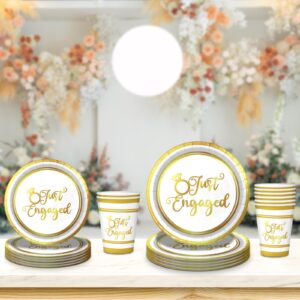 Engagement Party Decorations Set Serve 25,Just Engaged Plates and Cups Decorations,We’re Engaged Decorations,Happy Engagement Party Decorations,DZ Bridal Shower Wedding Party Decorations(Gold Foil)