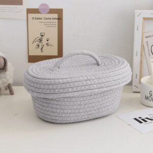 CHICIRIS Storage Bins, Desktop Storage Box with Lid Handmade Cotton Rope Storage Basket for Makeup Sundries Snack Needles