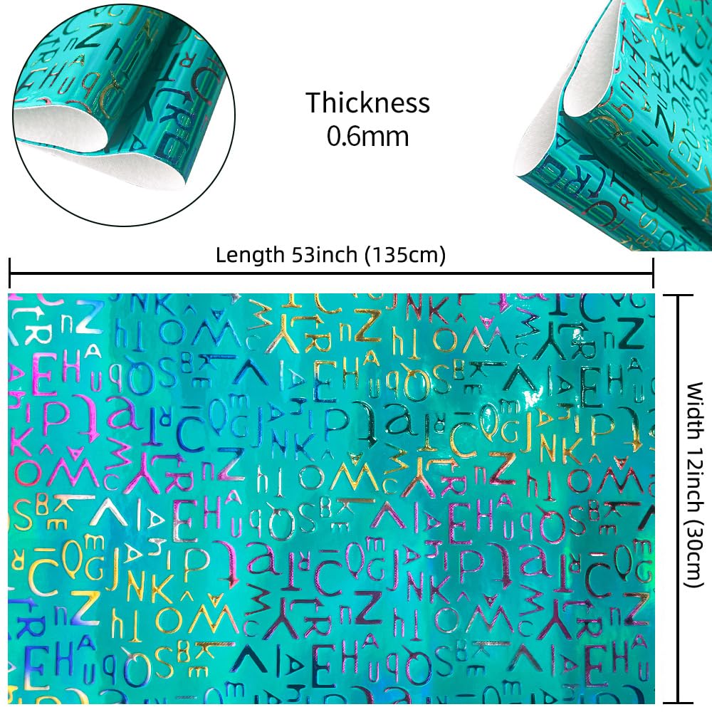 HYANG Mirror Teal Embossed Fashion Letter PU Faux Leather Sheets 1 Roll 12"X53"(30cmX135cm), Faux Leather Very Suitable for Leather Earrings, Bows, Handbag ，Sewing ，Crafts Making