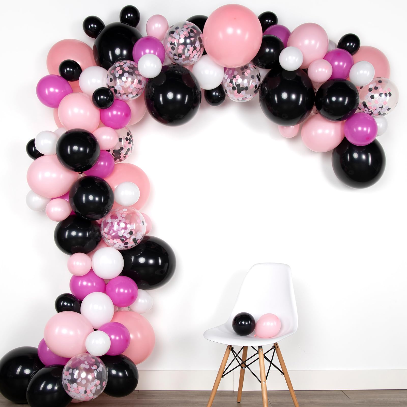 Pink Black Balloons Set, 60PCS Rose Red Black Birthday Balloons, 12 Inch Hot Pink White Latex Balloons Black Dots Pink Confetti Helium Balloons for Girls Mouse Theme Birthday Bridal Party Supplies