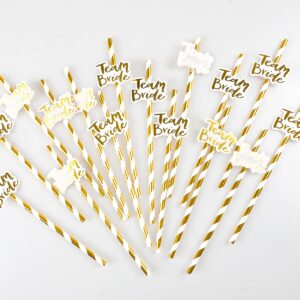 MOVINPE Bachelorette Party Accessories, Hen Party Cups Straws 16 Set, 1 Bride Hair Ties 15 Bride Tribe Hair Ties, Tattoos Bride Tribe, Bride to Be Decorations Bridal Shower Party Supplies (Golden)