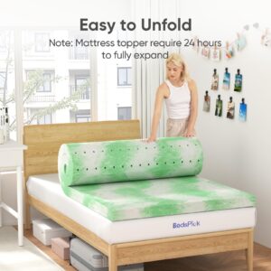 BedsPick Mattress Topper Twin XL, 2 Inch Gel Memory Foam Mattress Topper for Body Support & Pressure Relief, CertiPUR-US Certified Mattress Pad for Twin XL Size Bed with Breathable Holes, Green